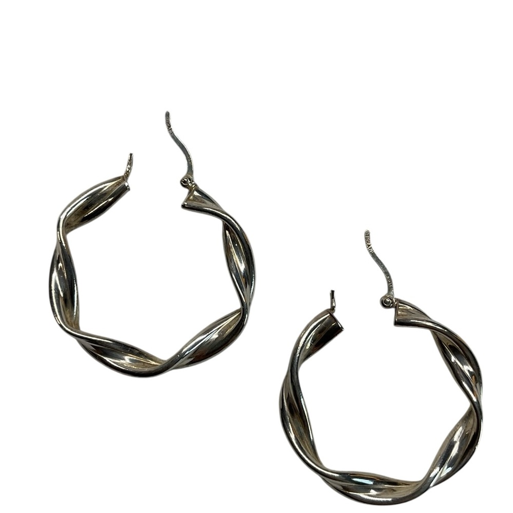 Sterling Silver Chunky Twisted Statement Hoop Ear… - image 1